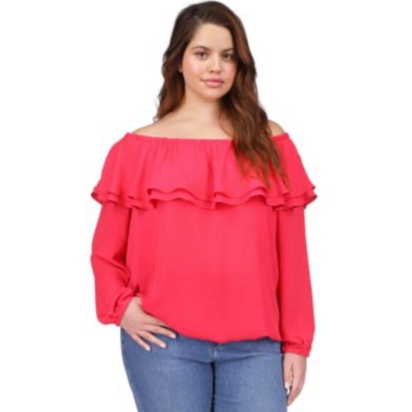 Michael Kors Women's Plus Size Off The Shoulder Top blouse Deep Pink 0X - Picture 1 of 13